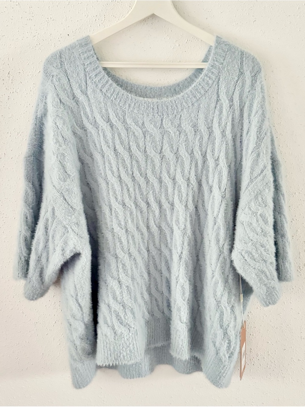 New CYRUS Soft Knit Cable Knit Short Sleeve Sweater Blue Women's Size Medium M